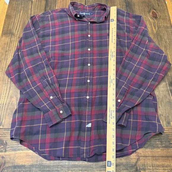 Polo Ralph Lauren Mens XL Purple Plaid Long Sleeve Button Down Shirt, vintage - Picture 3 of 5